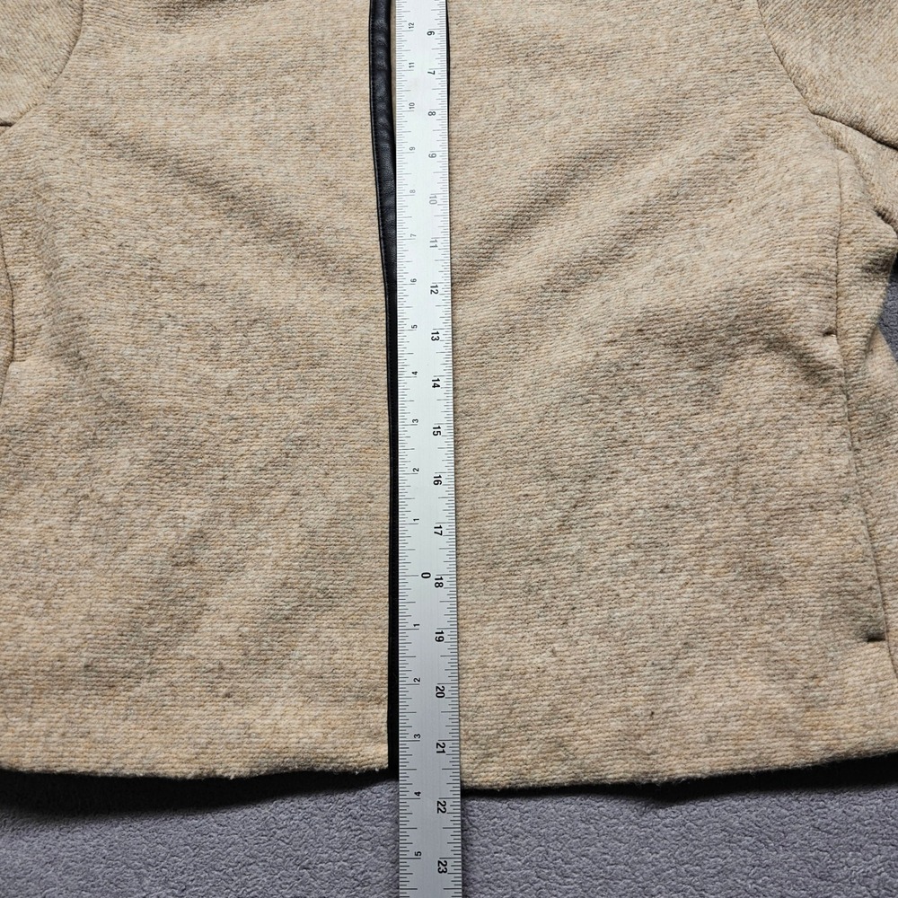 Banana Republic Petite Large Beige Textured Open Front Jacket Faux Leather Trim - Picture 2 of 10